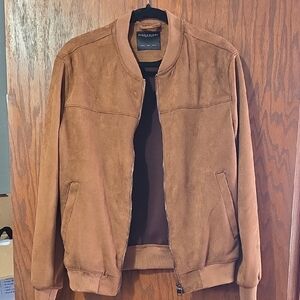 Perry Ellis Brown Suede Bomber Jacket
